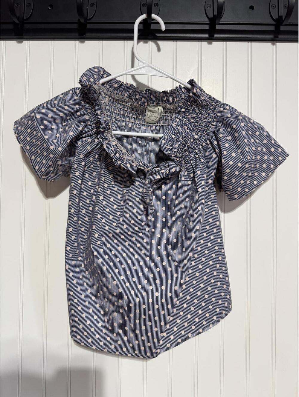 Paper Crane Blue White Polka Dot Top Small